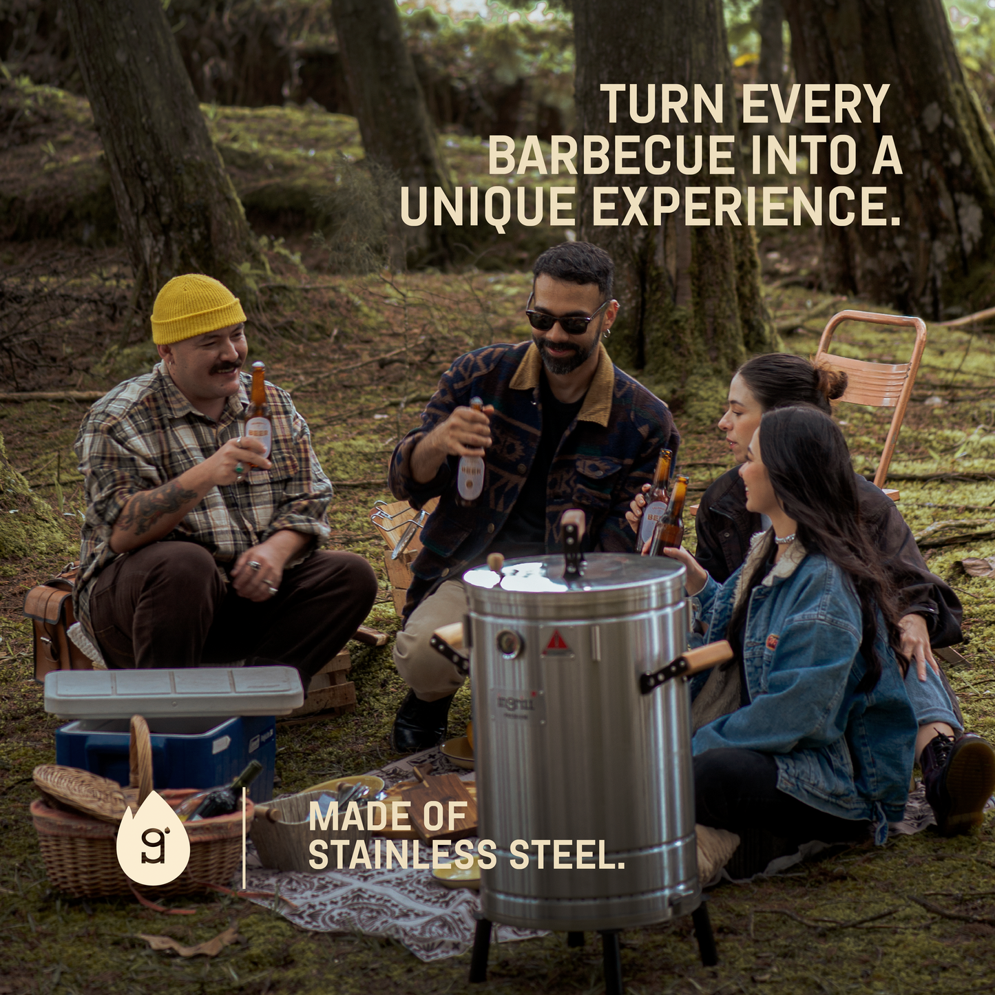 3-in-1 Stainless Steel Smoker Barrel Grill – Portable Charcoal BBQ with Thermometer, Outdoor Cooking Smoker for Camping, Backyard & Home BBQ INGRILL