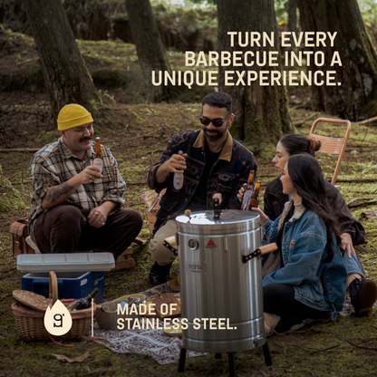 3-in-1 Stainless Steel Smoker Barrel Grill – Portable Charcoal BBQ with Thermometer, Outdoor Cooking Smoker for Camping, Backyard & Home BBQ INGRILL
