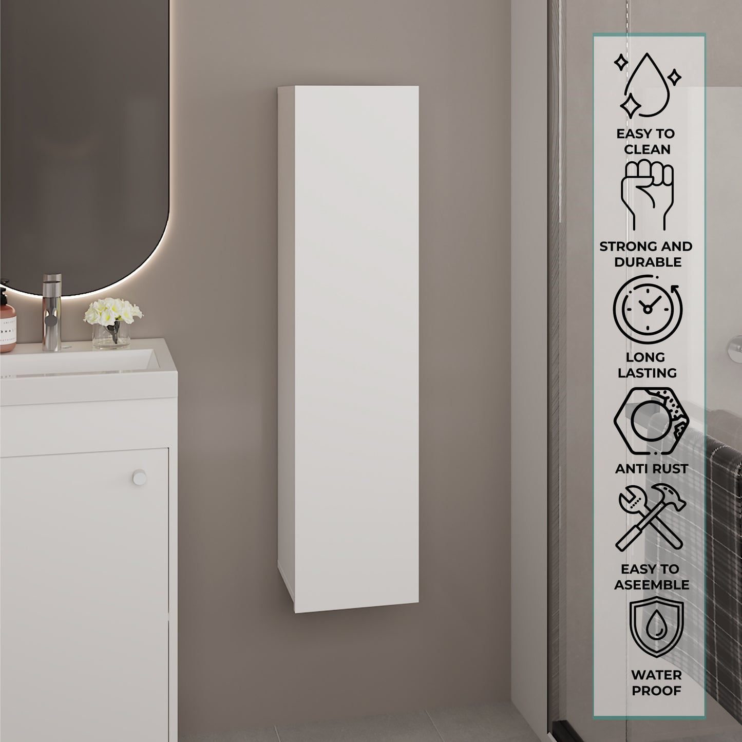 43" High One Door Wall Cabinet, Bathroom Wall Mounted Storage with 3 Adjustable Shelves, Space-Saving Vertical Organizer for Toiletries, Towels & Essentials, Modern Ready-to-Assemble Unit
