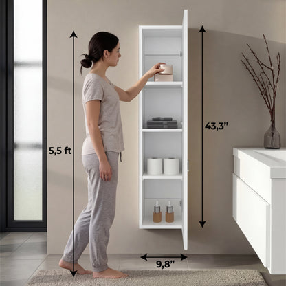 43" High One Door Wall Cabinet, Bathroom Wall Mounted Storage with 3 Adjustable Shelves, Space-Saving Vertical Organizer for Toiletries, Towels & Essentials, Modern Ready-to-Assemble Unit