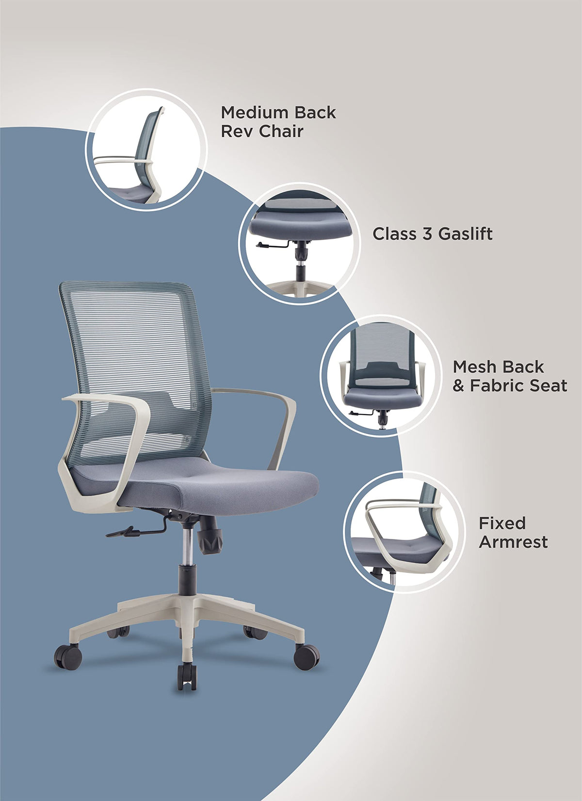 TuHome Alpha office chair Grey-White
