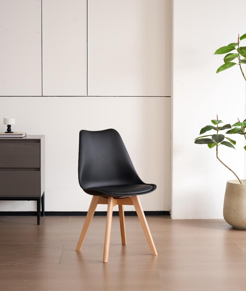 TuHome Fyn Modern Dining Chair, Scandinavian Style Upholster - Black