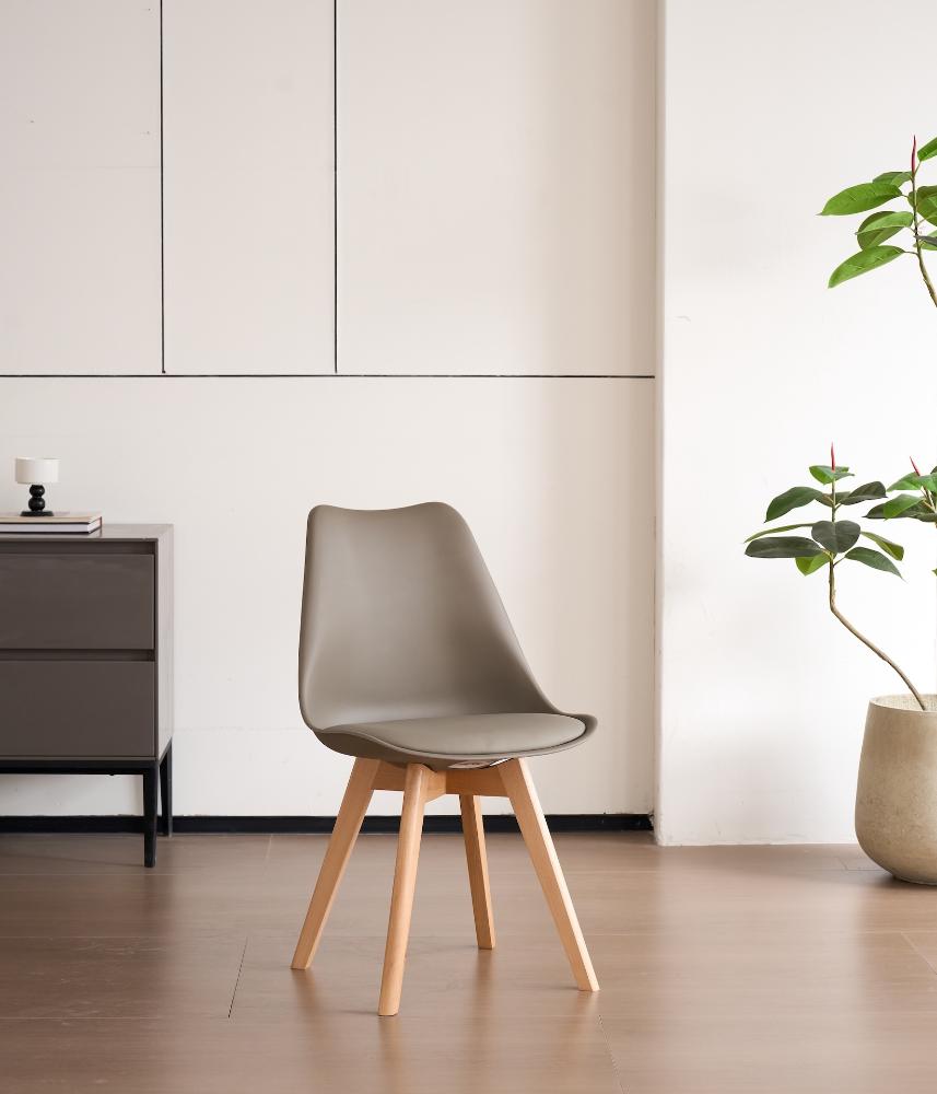 TuHome Fyn Modern Dining Chair, Scandinavian Style Upholster - Taupe