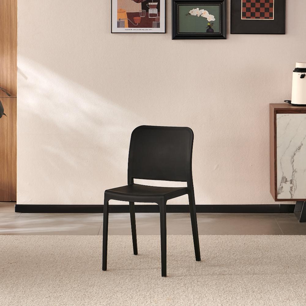 TuHome Triveca Mid-Century Modern Dining Chair, Luxe Upholst - Black