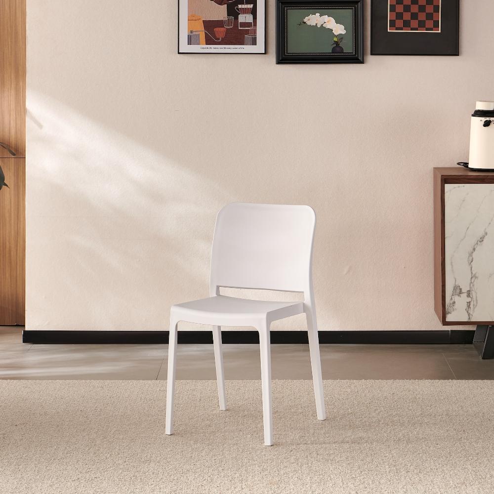 TuHome Triveca Mid-Century Modern Dining Chair, Luxe Upholst - White