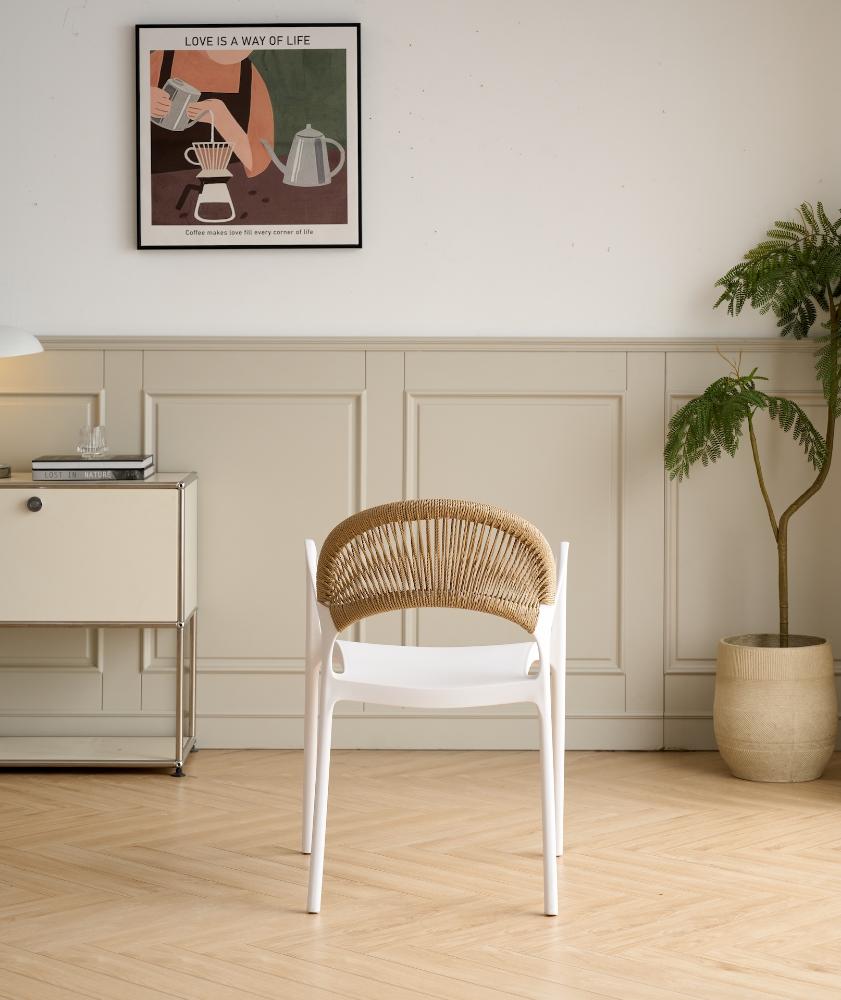 TuHome Daytona Modern Dining Chair, Sophisticated High-Back  - White/Brown