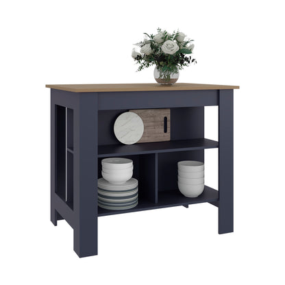 Tuhome Cala Kitchen Island with Spacious Tabletop, Three Open Storage Shelves, Four Sturdy Legs and Comfortable Meal Prep Workstation Design for Modern, Functional and Organized Everyday Culinary Spaces