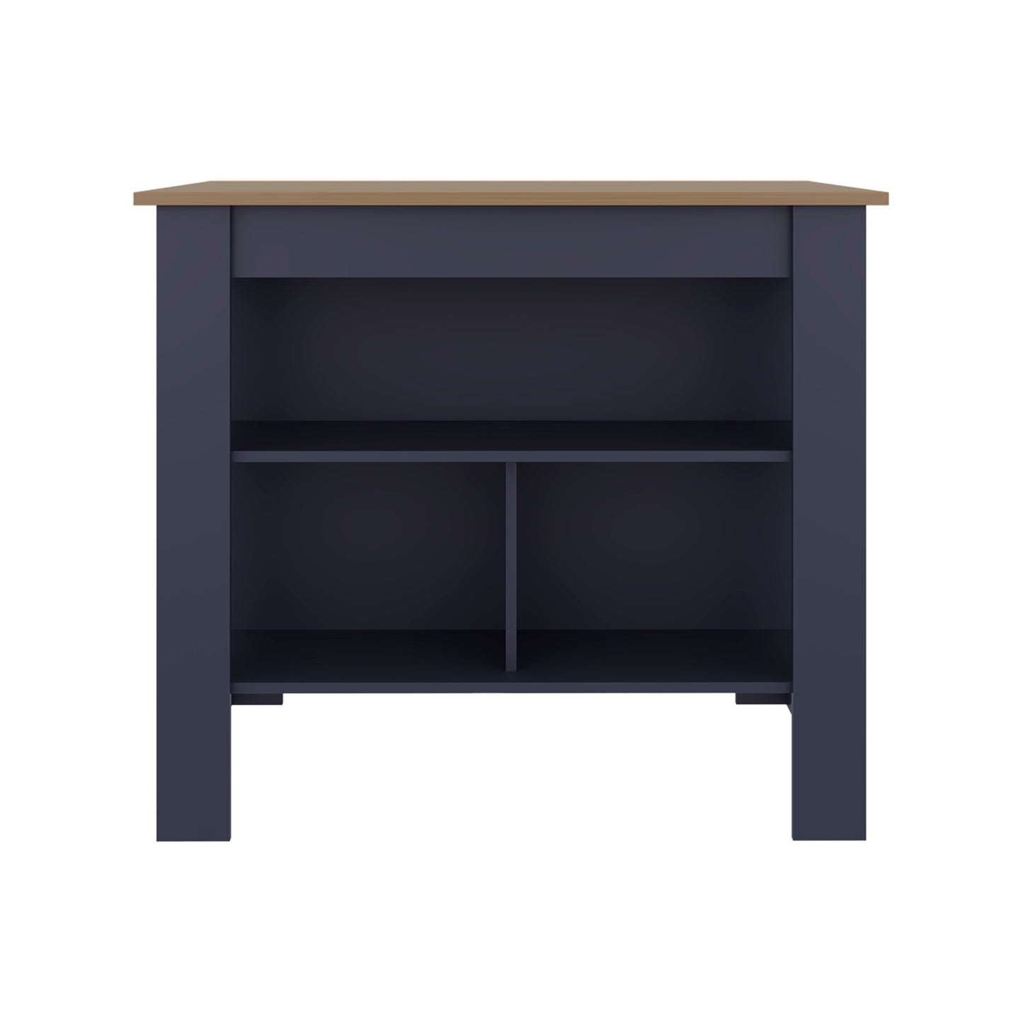 Cala Kitchen Island, Three Open Shelves, One Top Shelf, Four Legs, Modern Kitchen Decor And Organizer