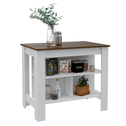 Tuhome Cala Kitchen Island with Spacious Tabletop, Three Open Storage Shelves, Four Sturdy Legs and Comfortable Meal Prep Workstation Design for Modern, Functional and Organized Everyday Culinary Spaces