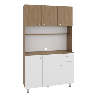 Wilson 6 Door Multi-Functional Kitchen Microwave Pantry Cabinet with One Drawer and 6 Interior Storage Compartments, Spacious Open Countertop and, Open Upper Shelf