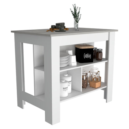 Tuhome Cala Kitchen Island with Spacious Tabletop, Three Open Storage Shelves, Four Sturdy Legs and Comfortable Meal Prep Workstation Design for Modern, Functional and Organized Everyday Culinary Spaces