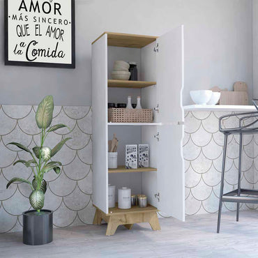 Pamplona Single Kitchen Pantry, Four Shelves, Two Doors