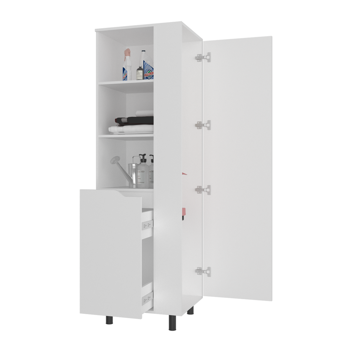 Vidalia Broom Cabinet for Home and Utility Storage, Tall Cleaning Supply Organizer with Enclosed Design for Laundry Room or Kitchen Use, Space-Saving Storage Solution, White Finish