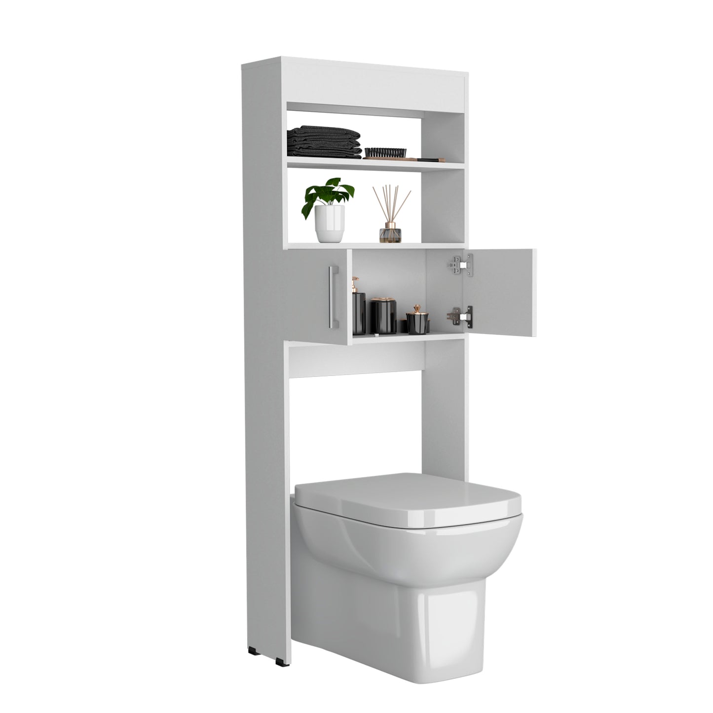 TUHOME Madrid Over The Toilet Cabinet with Double Door Storage, Two Spacious Shelves, Space-Saving Bathroom Organizer for Toiletries, Towels and Essentials, Modern Freestanding Design.