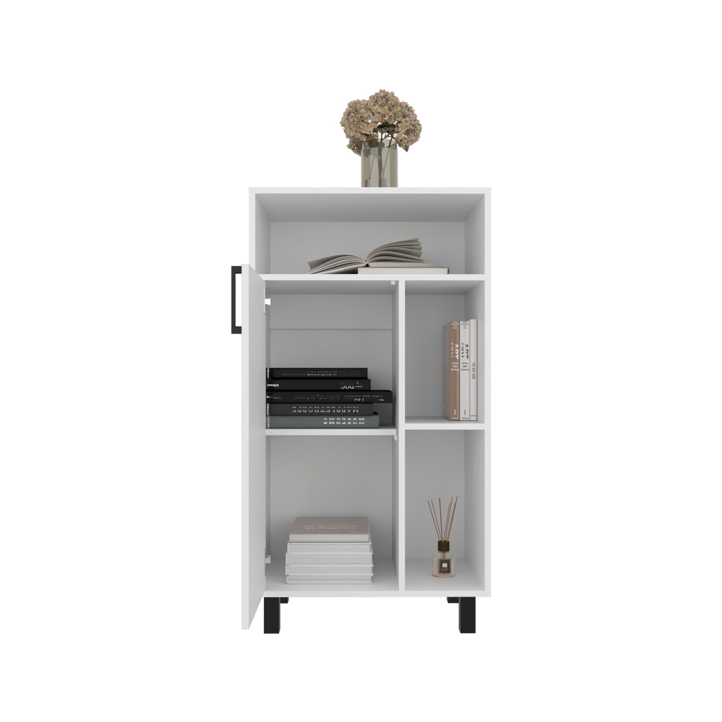 Bryce Base Cabinet, Compact Organizer, With One Door, Open Shelves And Top Display Space