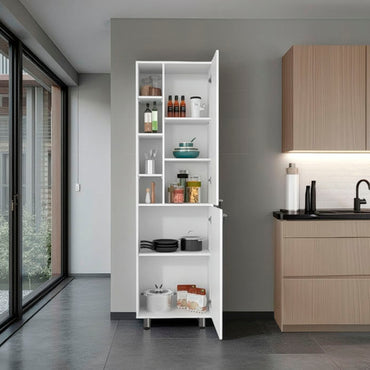Burton Kitchen Pantry with 2 Doors, Adjustable Shelves, side Shelves, Compact Storage Cabinet for Kitchen Organization