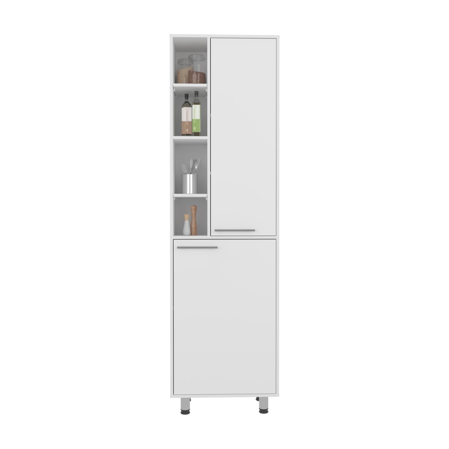 Burton Kitchen Pantry with 2 Doors, Adjustable Shelves, side Shelves, Compact Storage Cabinet for Kitchen Organization