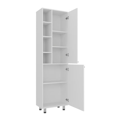 Burton Kitchen Pantry with 2 Doors, Adjustable Shelves, side Shelves, Compact Storage Cabinet for Kitchen Organization