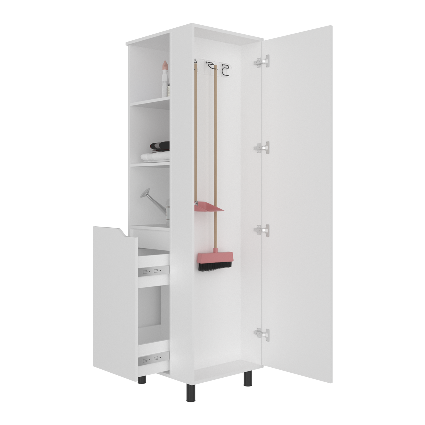 Vidalia Broom Cabinet for Home and Utility Storage, Tall Cleaning Supply Organizer with Enclosed Design for Laundry Room or Kitchen Use, Space-Saving Storage Solution, White Finish
