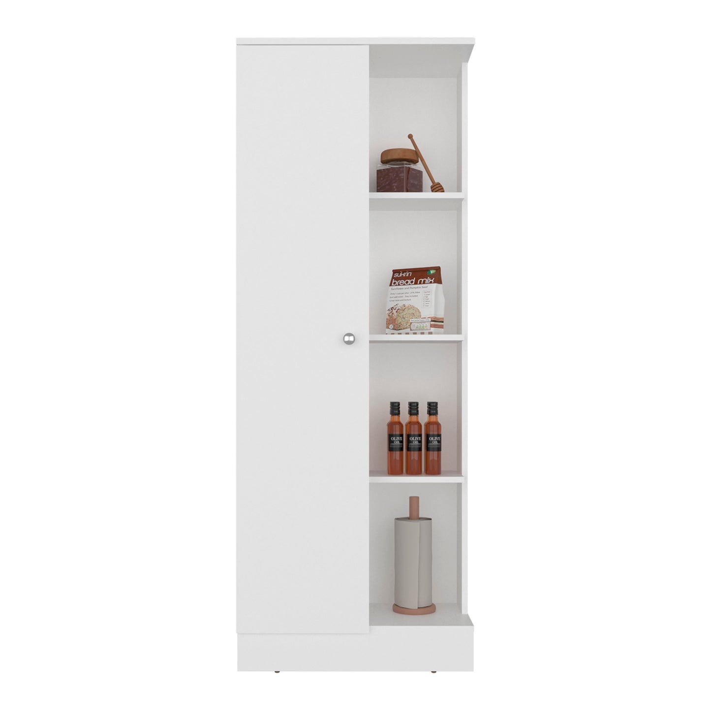 Pantress Complete Kitchen Pantry and Microwave Cabinet with One Door Side Kitchen Storage Cabinet, Compact Countertop, One Drawer, One Small Cabinet and, One Open Shelf
