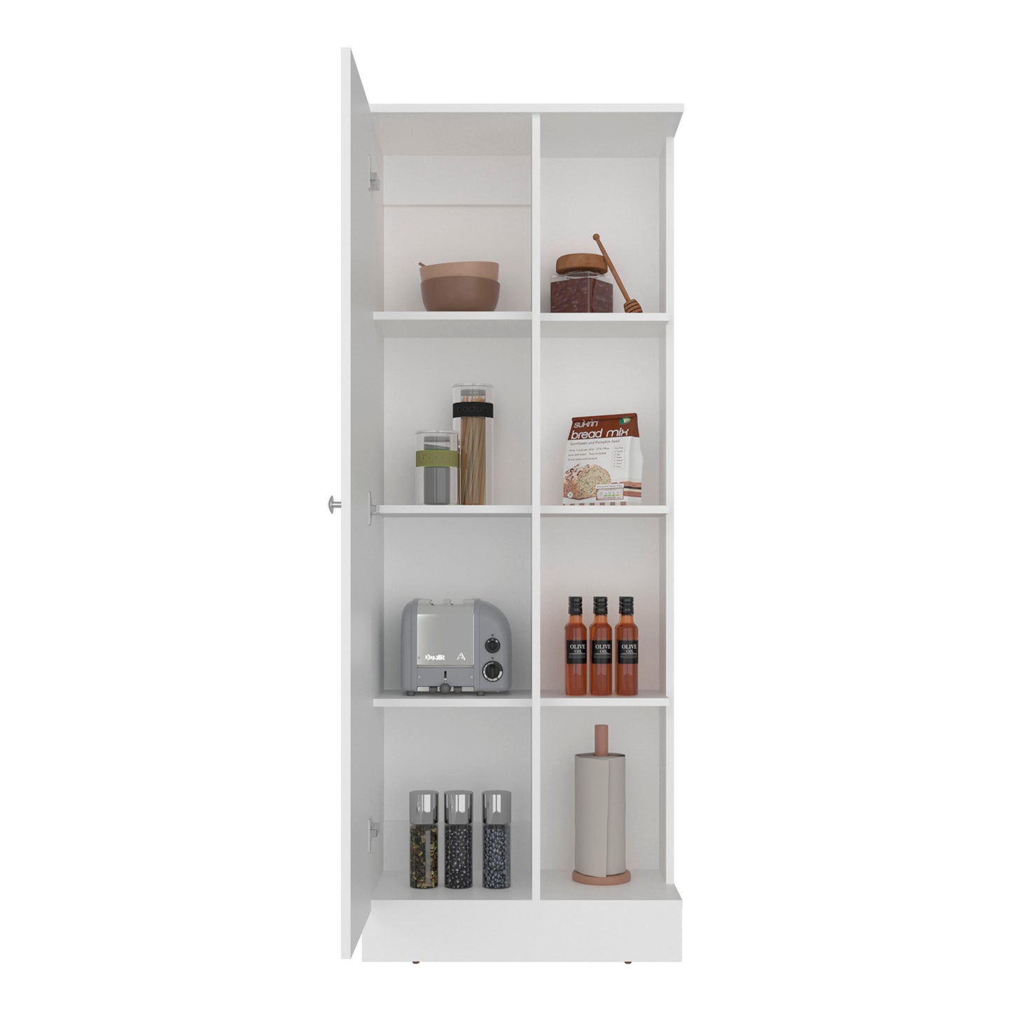 Pantress Complete Kitchen Pantry and Microwave Cabinet with One Door Side Kitchen Storage Cabinet, Compact Countertop, One Drawer, One Small Cabinet and, One Open Shelf