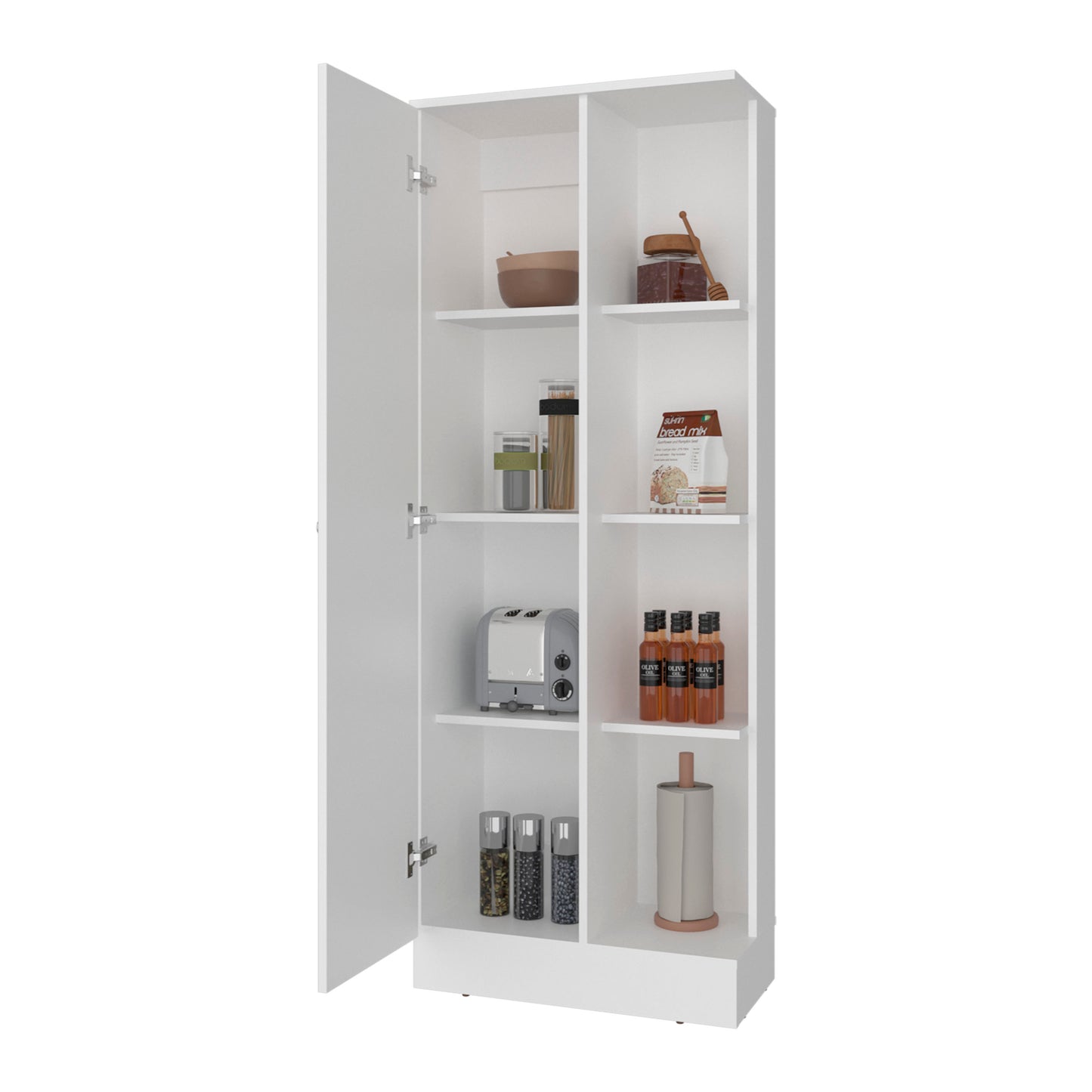 Pantress Complete Kitchen Pantry and Microwave Cabinet with One Door Side Kitchen Storage Cabinet, Compact Countertop, One Drawer, One Small Cabinet and, One Open Shelf