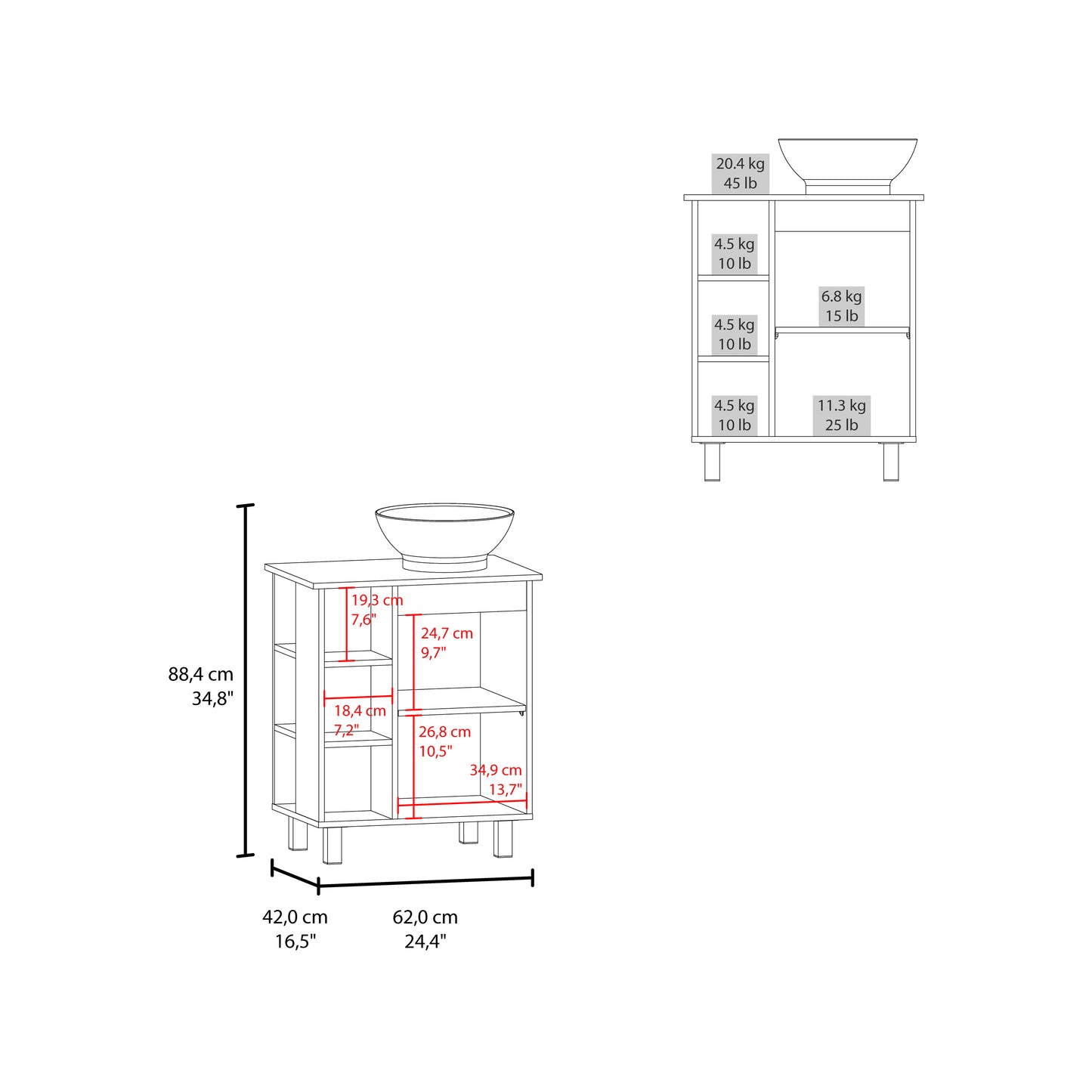 Allegra Floating Vessel Sink Bathroom Vanity, Double Doors, And Storage Shelf