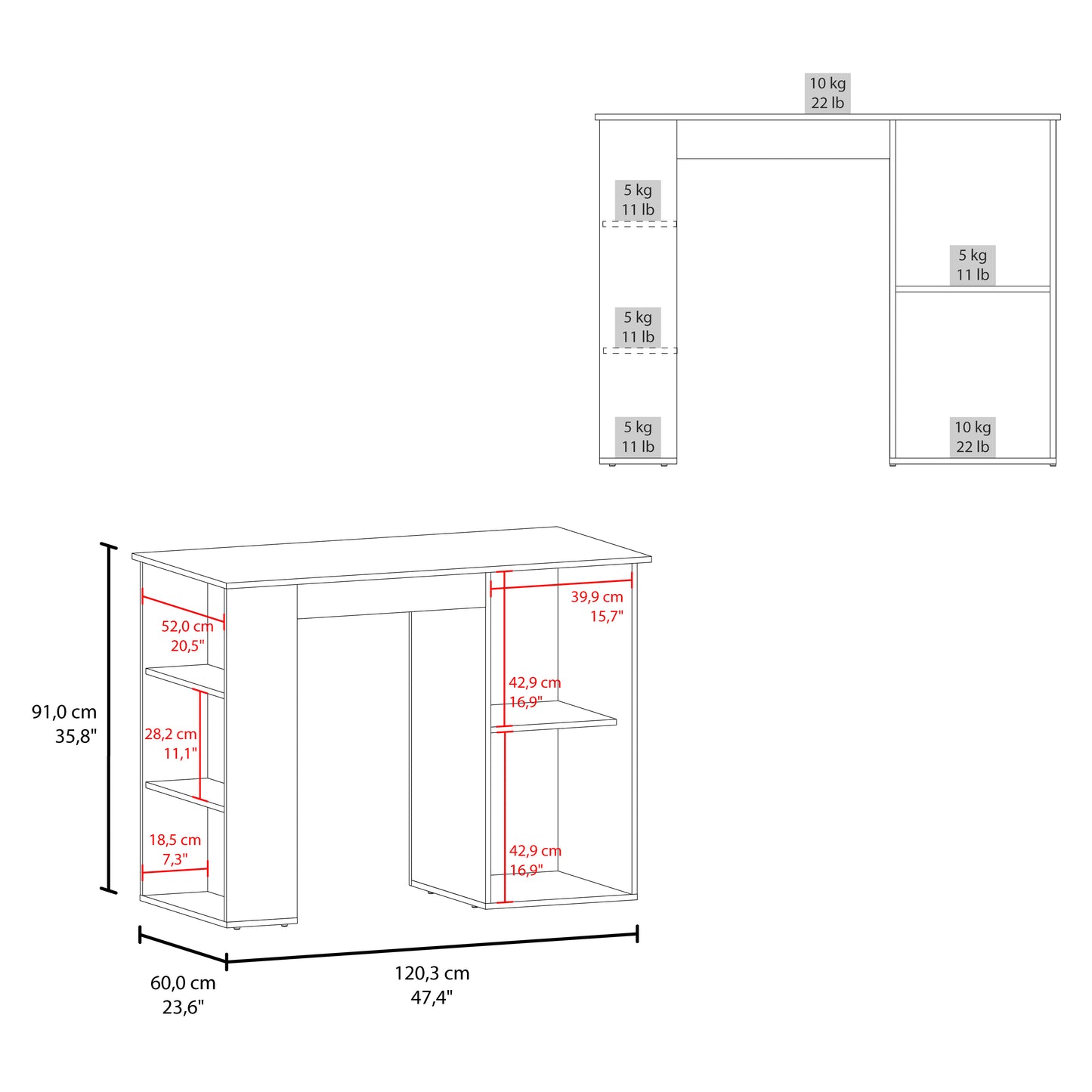 Allen Kitchen Island, External Shelves, White - Natural Oak