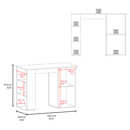 Allen Kitchen Island, External Shelves, White - Natural Oak