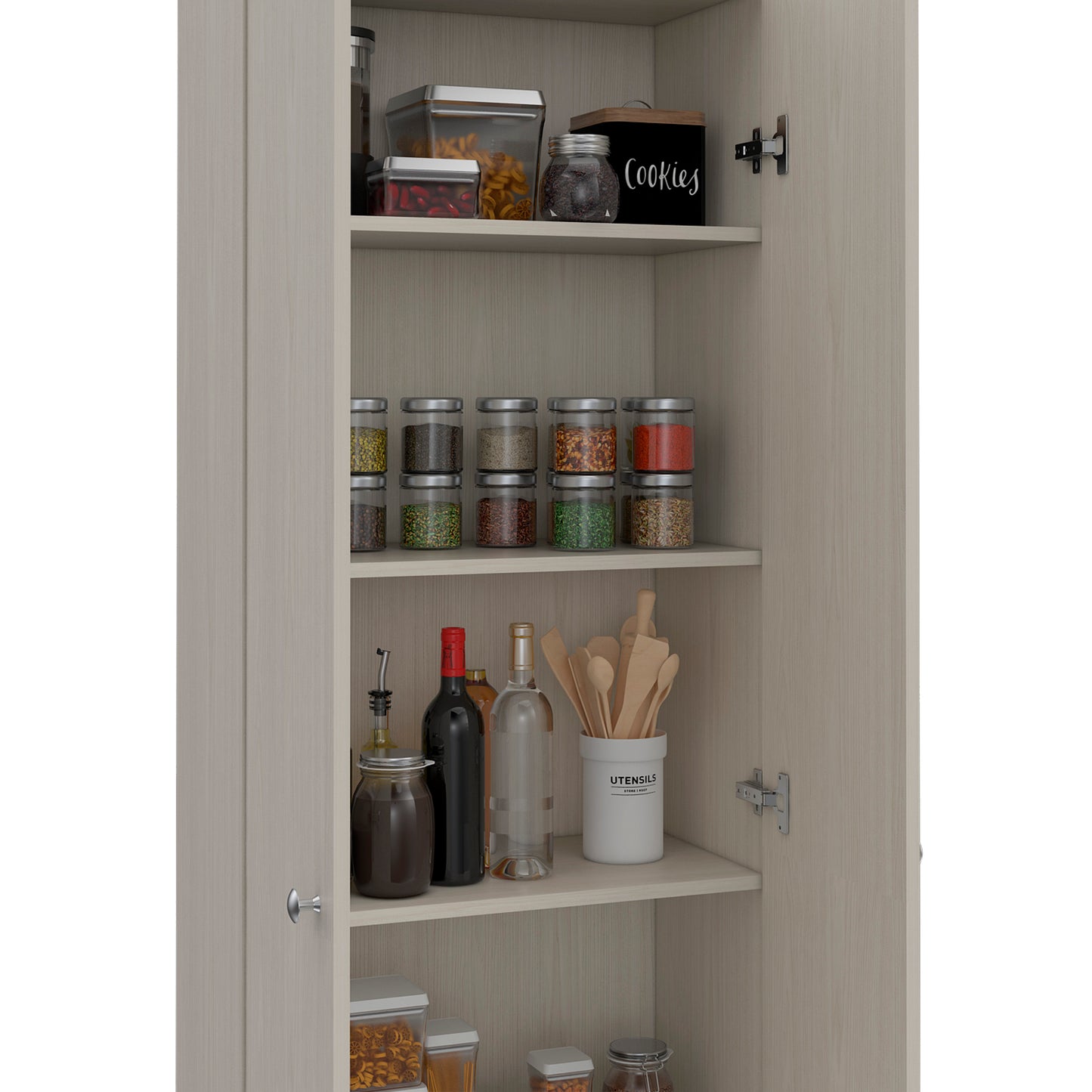 Tuhome Lambardi Tall Multistorage Cabinet with Double Door Design, Five Deep Interior Shelves, Freestanding Vertical Storage Solution for Kitchens, Laundry Rooms, Bedrooms or Utility Areas to Maximize Home Organization
