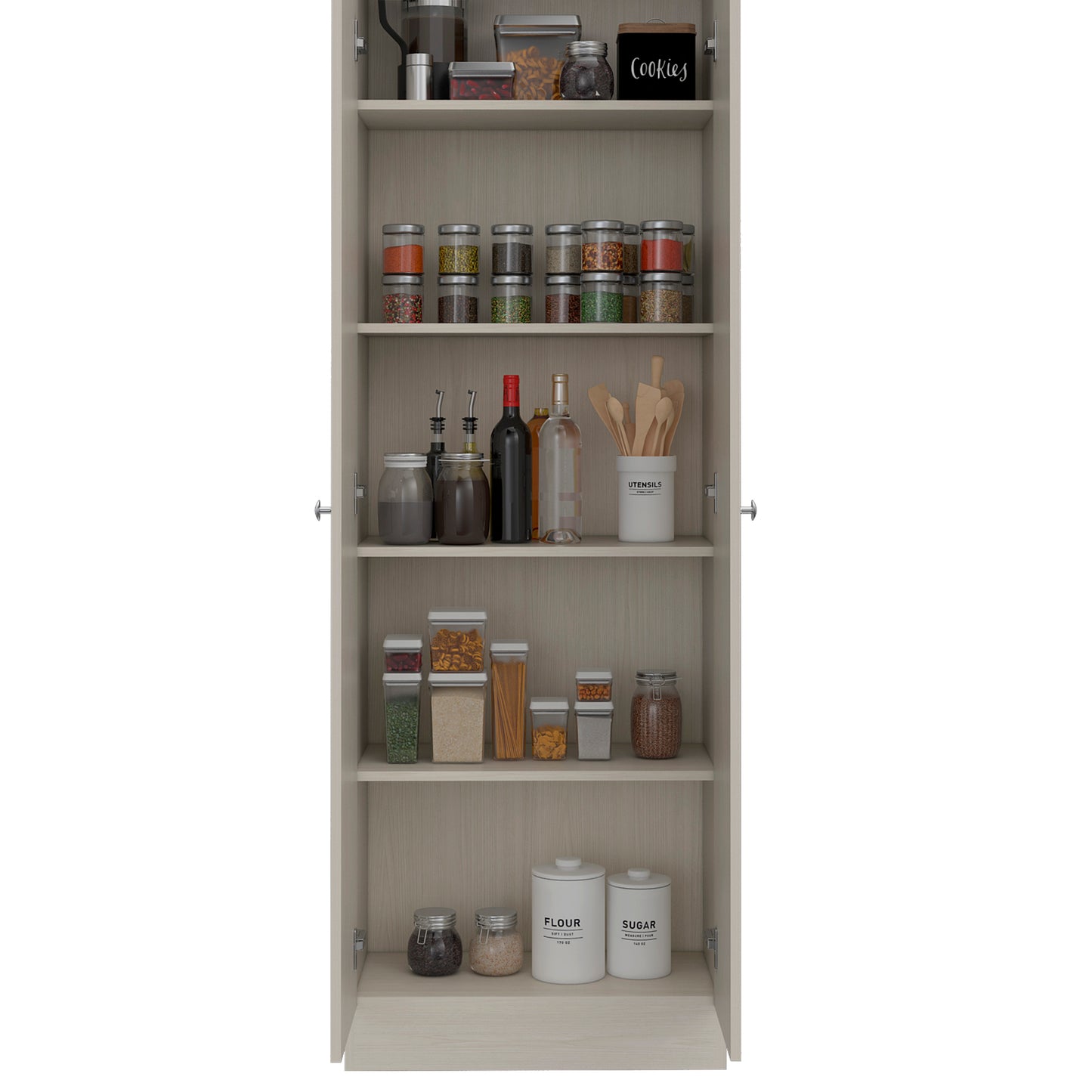Tuhome Lambardi Tall Multistorage Cabinet with Double Door Design, Five Deep Interior Shelves, Freestanding Vertical Storage Solution for Kitchens, Laundry Rooms, Bedrooms or Utility Areas to Maximize Home Organization