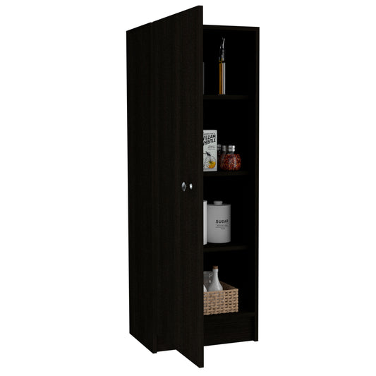 Tuhome Belleria Single Door Narrow Storage Cabinet and Pantry with 4 Interior Shelves, Slim Storage Unit for Kitchen, Bedroom, Office, or Living Room