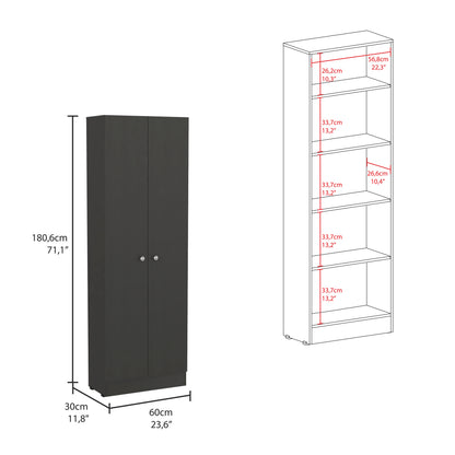 Tuhome Lambardi Tall Multistorage Cabinet with Double Door Design, Five Deep Interior Shelves, Freestanding Vertical Storage Solution for Kitchens, Laundry Rooms, Bedrooms or Utility Areas to Maximize Home Organization
