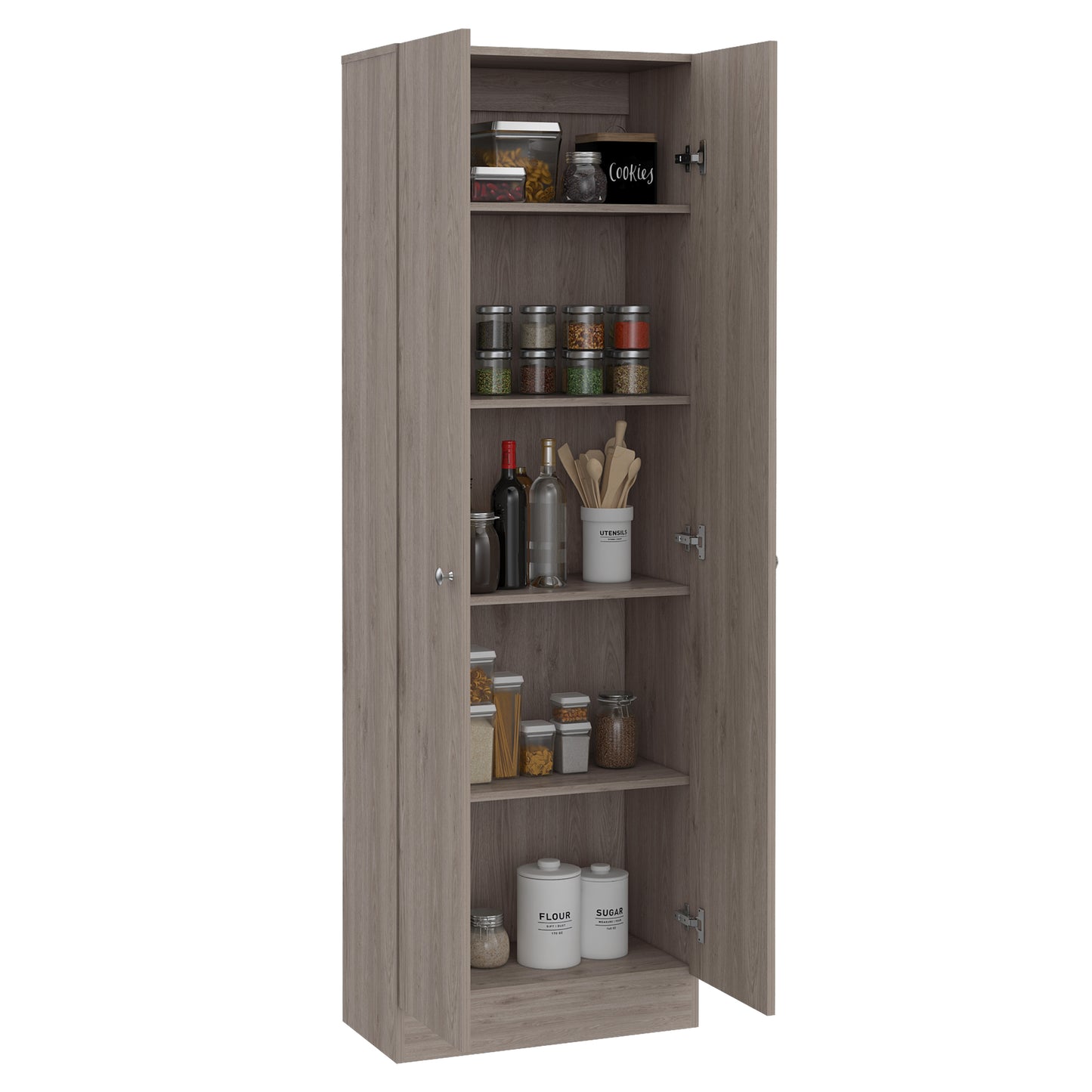 Tuhome Lambardi Tall Multistorage Cabinet with Double Door Design, Five Deep Interior Shelves, Freestanding Vertical Storage Solution for Kitchens, Laundry Rooms, Bedrooms or Utility Areas to Maximize Home Organization