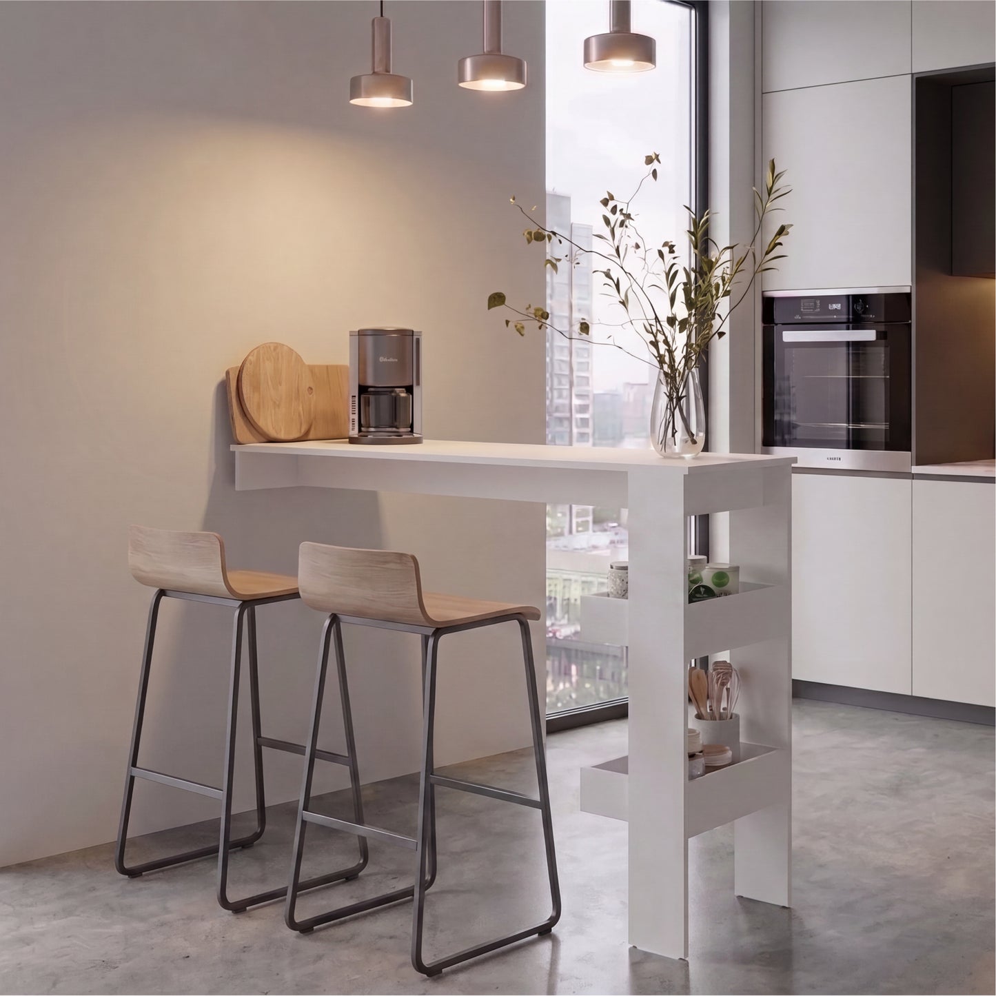 TUHOME Aurora Kitchen Counter Table with Modern Minimalist Design, Integrated Storage Shelf for Bar Essentials and Everyday Use, Space-Saving Dining or Breakfast Table Ideal for Kitchens, Home Bars, Studios and Contemporary Dining Rooms