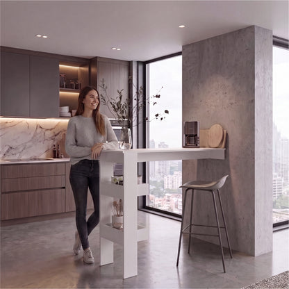 TUHOME Aurora Kitchen Counter Table with Modern Minimalist Design, Integrated Storage Shelf for Bar Essentials and Everyday Use, Space-Saving Dining or Breakfast Table Ideal for Kitchens, Home Bars, Studios and Contemporary Dining Rooms