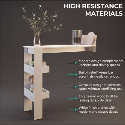 TUHOME Aurora Kitchen Counter Table with Modern Minimalist Design, Integrated Storage Shelf for Bar Essentials and Everyday Use, Space-Saving Dining or Breakfast Table Ideal for Kitchens, Home Bars, Studios and Contemporary Dining Rooms