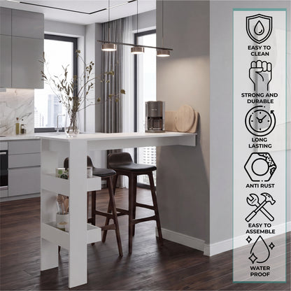 TUHOME Aurora Kitchen Counter Table with Modern Minimalist Design, Integrated Storage Shelf for Bar Essentials and Everyday Use, Space-Saving Dining or Breakfast Table Ideal for Kitchens, Home Bars, Studios and Contemporary Dining Rooms