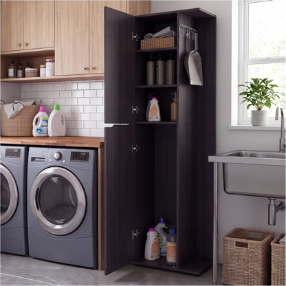 Austin Storage Broom Closet with Magnetic-Closure Doors, Tall Multi-Purpose Utility Cabinet for Cleaning Supplies, Durable Engineered Wood Construction and Space-Saving Design