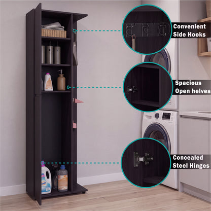 Austin Storage Broom Closet with Magnetic-Closure Doors, Tall Multi-Purpose Utility Cabinet for Cleaning Supplies, Durable Engineered Wood Construction and Space-Saving Design