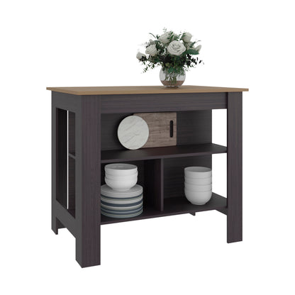 Tuhome Cala Kitchen Island with Spacious Tabletop, Three Open Storage Shelves, Four Sturdy Legs and Comfortable Meal Prep Workstation Design for Modern, Functional and Organized Everyday Culinary Spaces