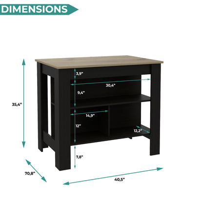 Tuhome Cala Kitchen Island with Spacious Tabletop, Three Open Storage Shelves, Four Sturdy Legs and Comfortable Meal Prep Workstation Design for Modern, Functional and Organized Everyday Culinary Spaces