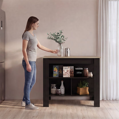 Tuhome Cala Kitchen Island with Spacious Tabletop, Three Open Storage Shelves, Four Sturdy Legs and Comfortable Meal Prep Workstation Design for Modern, Functional and Organized Everyday Culinary Spaces