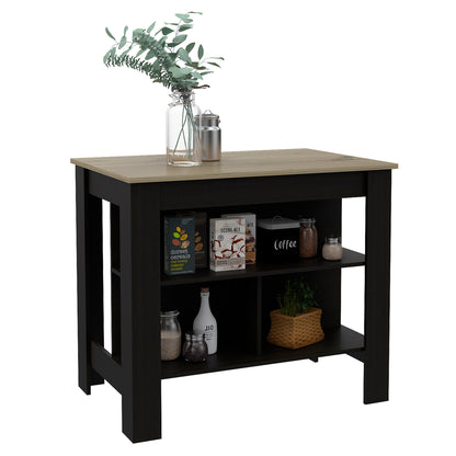 Tuhome Cala Kitchen Island with Spacious Tabletop, Three Open Storage Shelves, Four Sturdy Legs and Comfortable Meal Prep Workstation Design for Modern, Functional and Organized Everyday Culinary Spaces