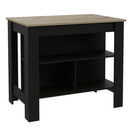 Tuhome Cala Kitchen Island with Spacious Tabletop, Three Open Storage Shelves, Four Sturdy Legs and Comfortable Meal Prep Workstation Design for Modern, Functional and Organized Everyday Culinary Spaces