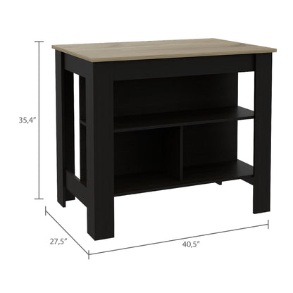 Tuhome Cala Kitchen Island with Spacious Tabletop, Three Open Storage Shelves, Four Sturdy Legs and Comfortable Meal Prep Workstation Design for Modern, Functional and Organized Everyday Culinary Spaces