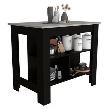Tuhome Cala Kitchen Island with Spacious Tabletop, Three Open Storage Shelves, Four Sturdy Legs and Comfortable Meal Prep Workstation Design for Modern, Functional and Organized Everyday Culinary Spaces