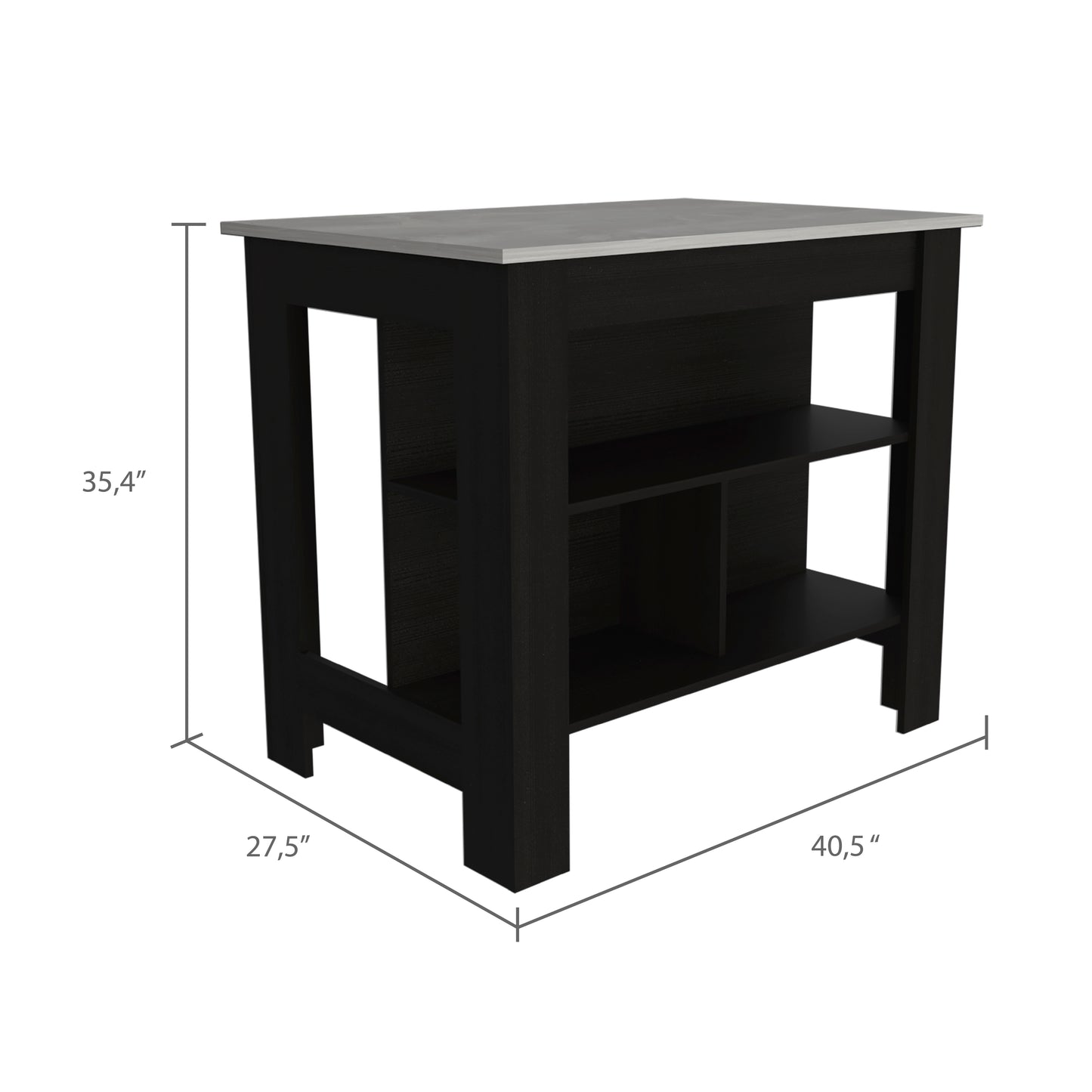 Tuhome Cala Kitchen Island with Spacious Tabletop, Three Open Storage Shelves, Four Sturdy Legs and Comfortable Meal Prep Workstation Design for Modern, Functional and Organized Everyday Culinary Spaces