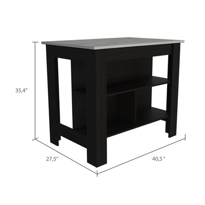 Tuhome Cala Kitchen Island with Spacious Tabletop, Three Open Storage Shelves, Four Sturdy Legs and Comfortable Meal Prep Workstation Design for Modern, Functional and Organized Everyday Culinary Spaces