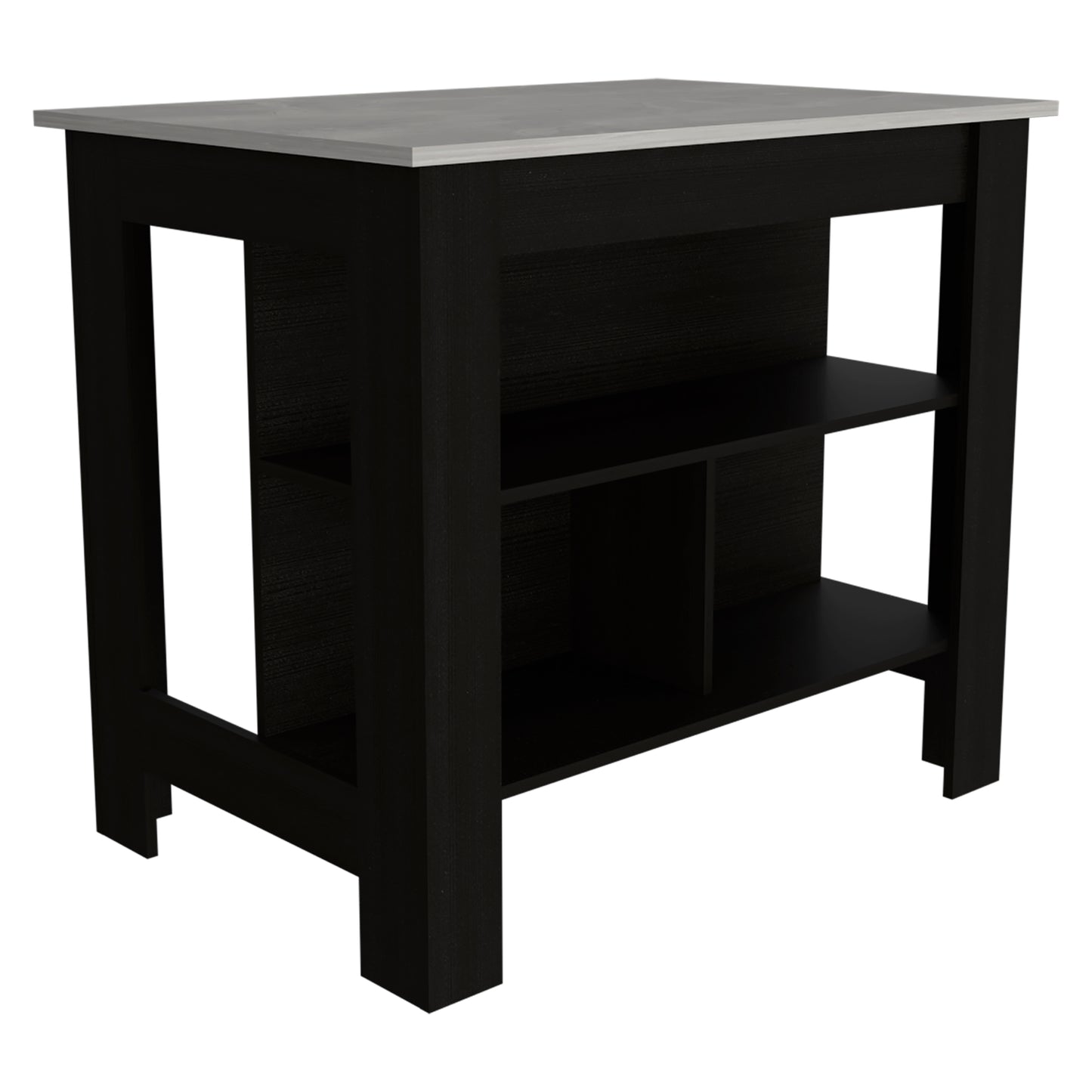 Tuhome Cala Kitchen Island with Spacious Tabletop, Three Open Storage Shelves, Four Sturdy Legs and Comfortable Meal Prep Workstation Design for Modern, Functional and Organized Everyday Culinary Spaces